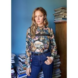 Sezane 100% silk Lenny Blouse Floral